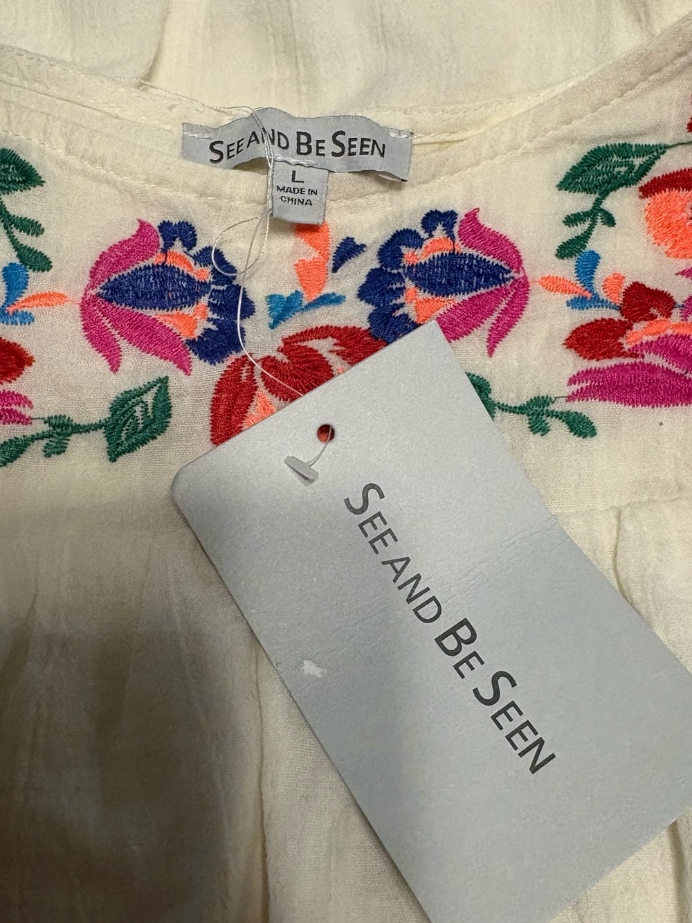 SEEN and BE SEEN, Cream Embroidered Dress / Tunic / Cover-up with Floral Yoke - Picture 4 of 4